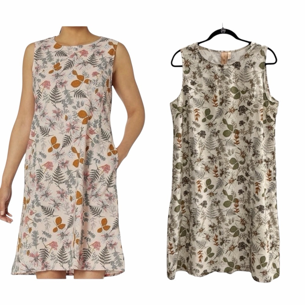 NWOT INDYEVA Lieve Dress Large Botanical Leaf Cream Green Stretch